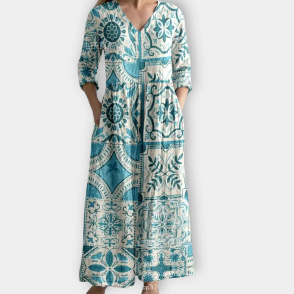 Arlisse - Stylish V-Neck Long Boho Dress