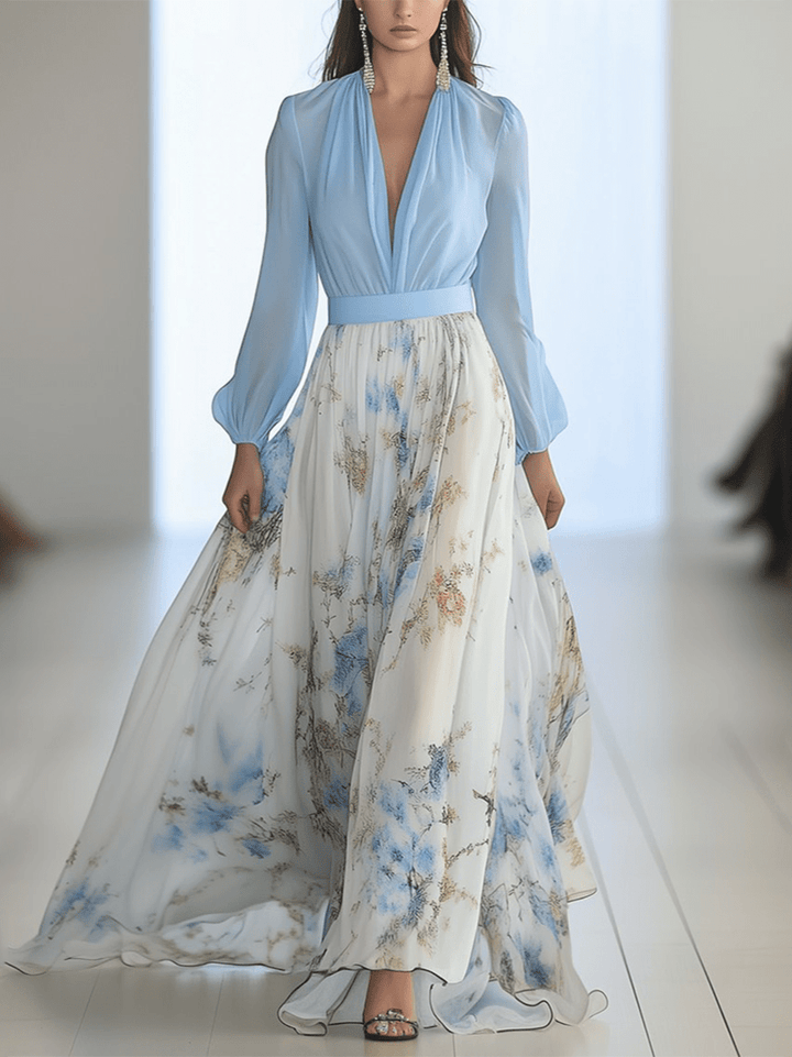 Alexa - Elegant Long Sleeve Floral Maxi Dress