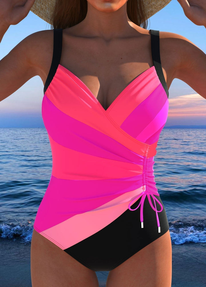 Luxurious Surplice Swimsuit with Colorful Print