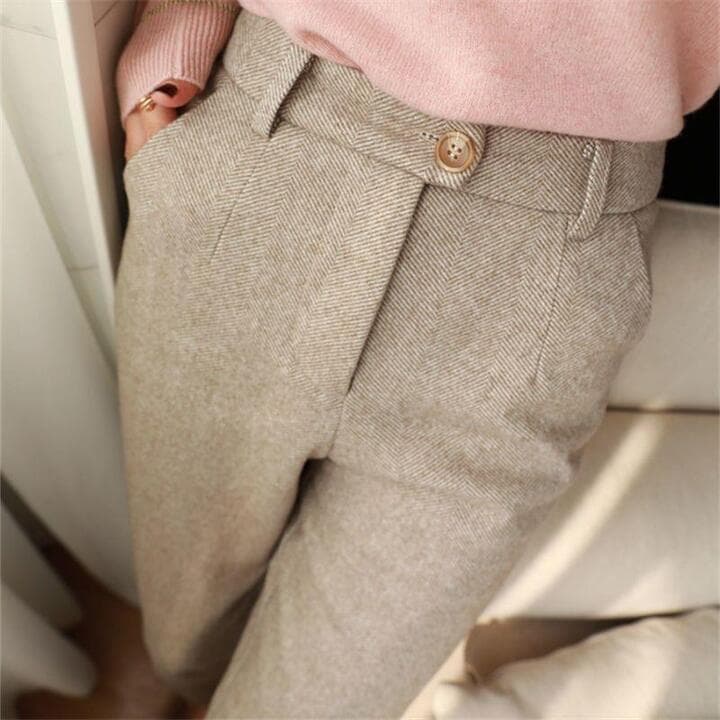 Women Pleated Pants Black Herringbone | Lea