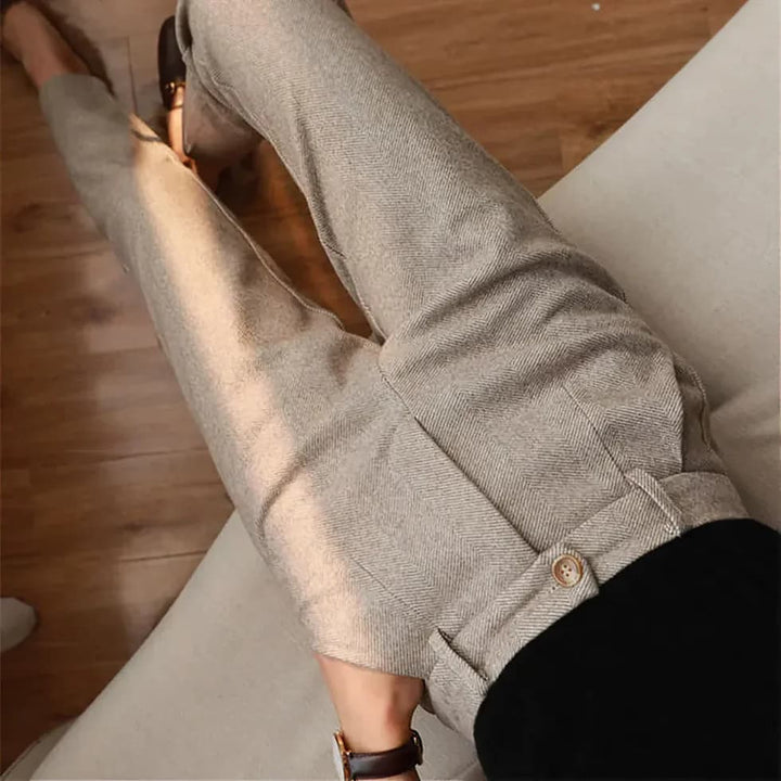 Women Pleated Pants Black Herringbone | Lea
