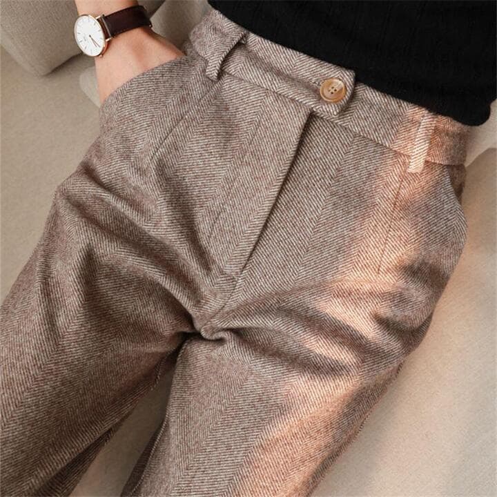 Women Pleated Pants Black Herringbone | Lea