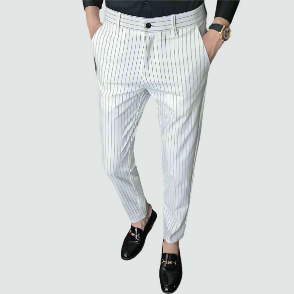 Men Vertical Stripe Slim Fit Trousers | Dencio