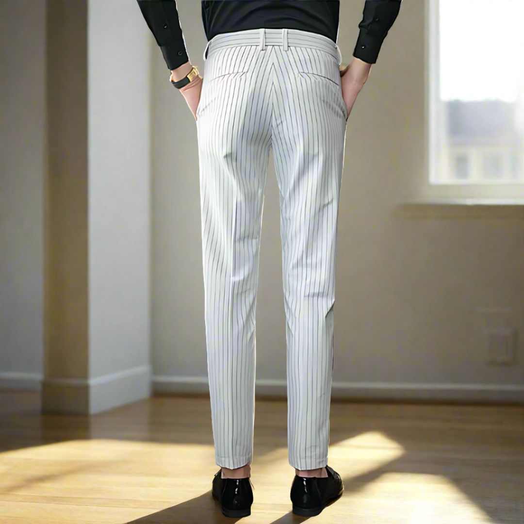 Men Vertical Stripe Slim Fit Trousers | Dencio