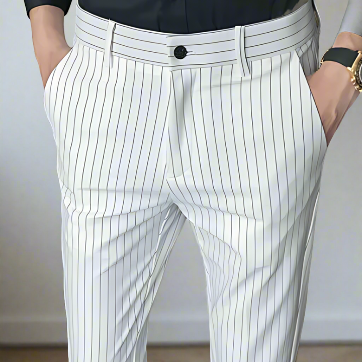 Men Vertical Stripe Slim Fit Trousers | Dencio