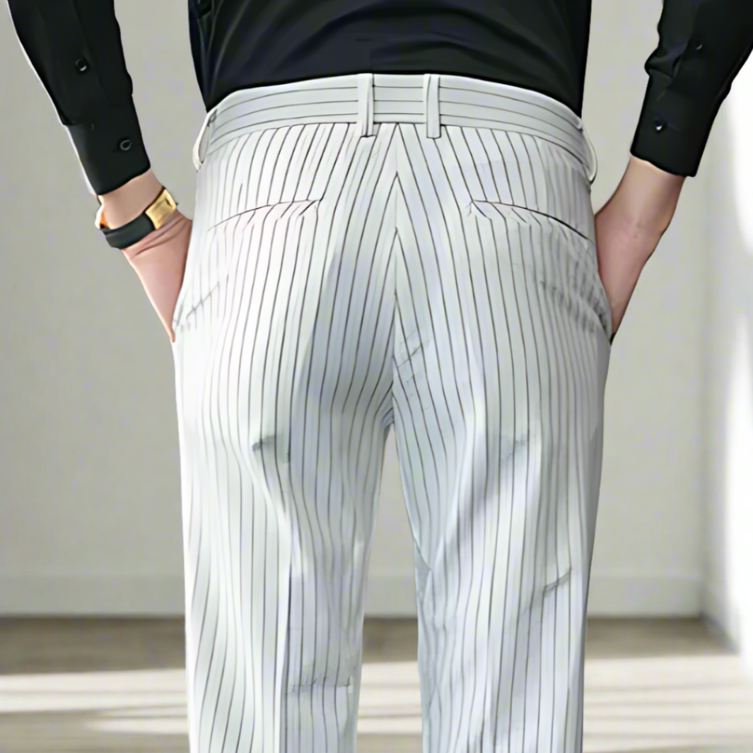 Men Vertical Stripe Slim Fit Trousers | Dencio