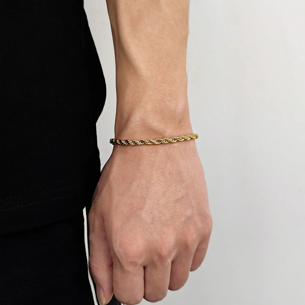 Men Gold Twist Chain Bracelet | Zayen