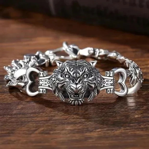 Men Leather Wolf Head Bracelet | Thorne