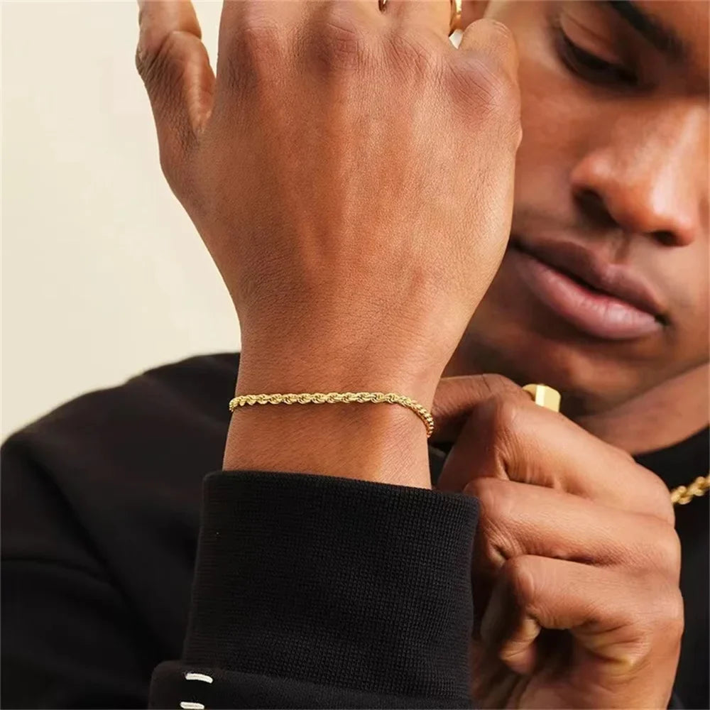 Men Gold Twist Chain Bracelet | Zayen
