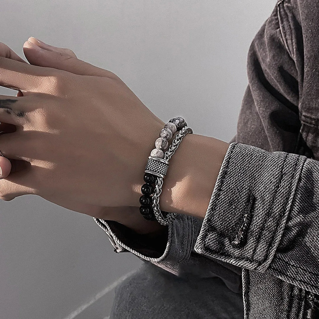Men Dual Bead Chain Bracelet | Kael