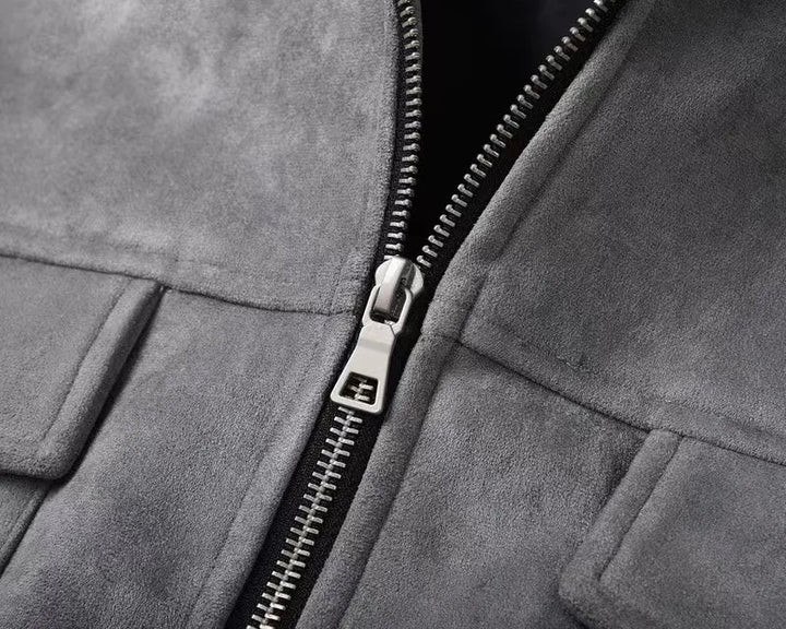 Men Suede Utility Zip-Up Jacket with Pocket Detailing | Henry