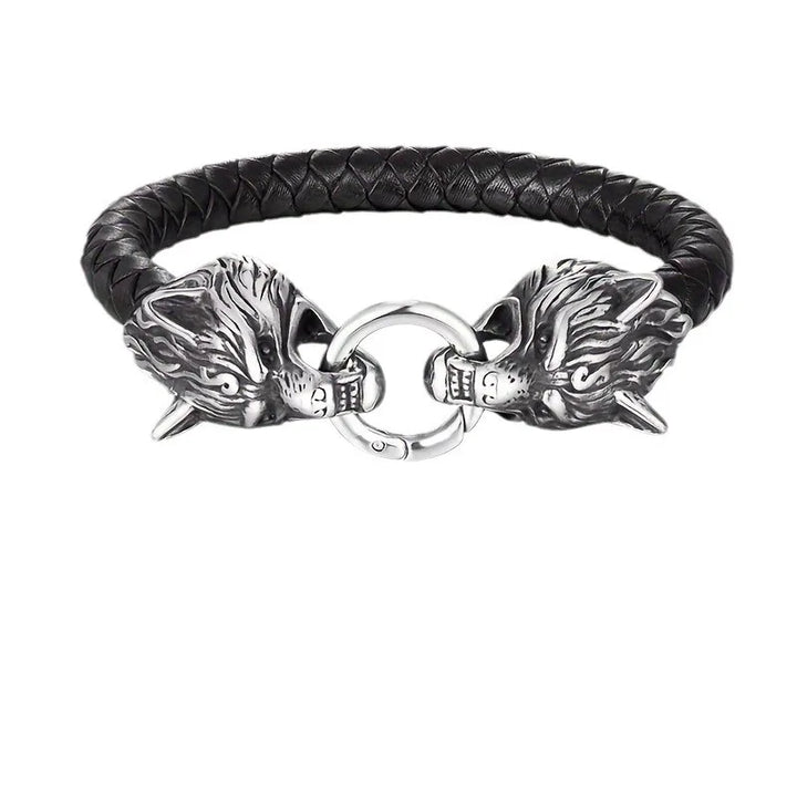Men Leather Wolf Head Bracelet | Thorne