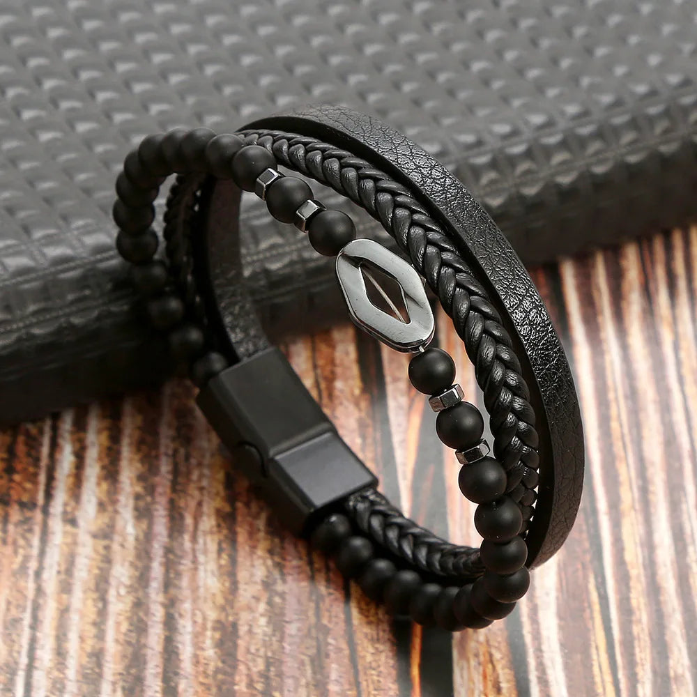 Men Multilayer Leather Bracelet | Riven