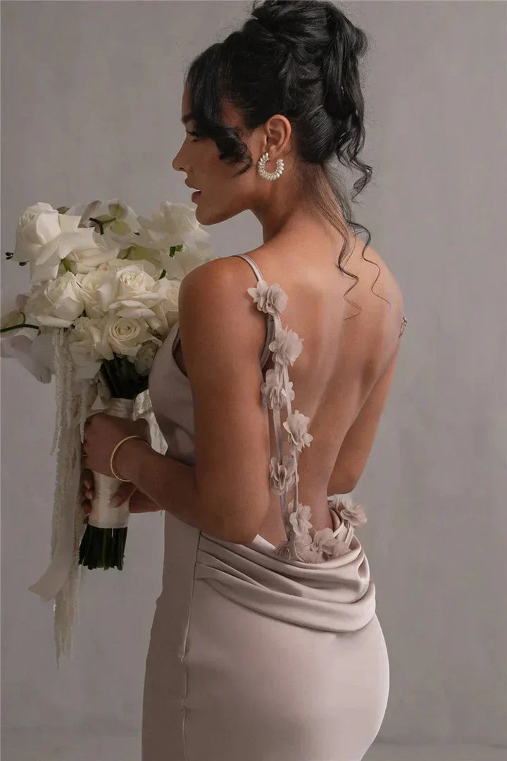 Briselle - Chic Backless Flower Strap Dress