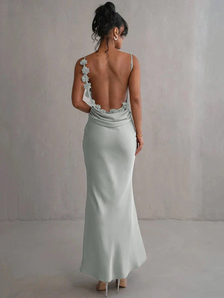 Briselle - Chic Backless Flower Strap Dress