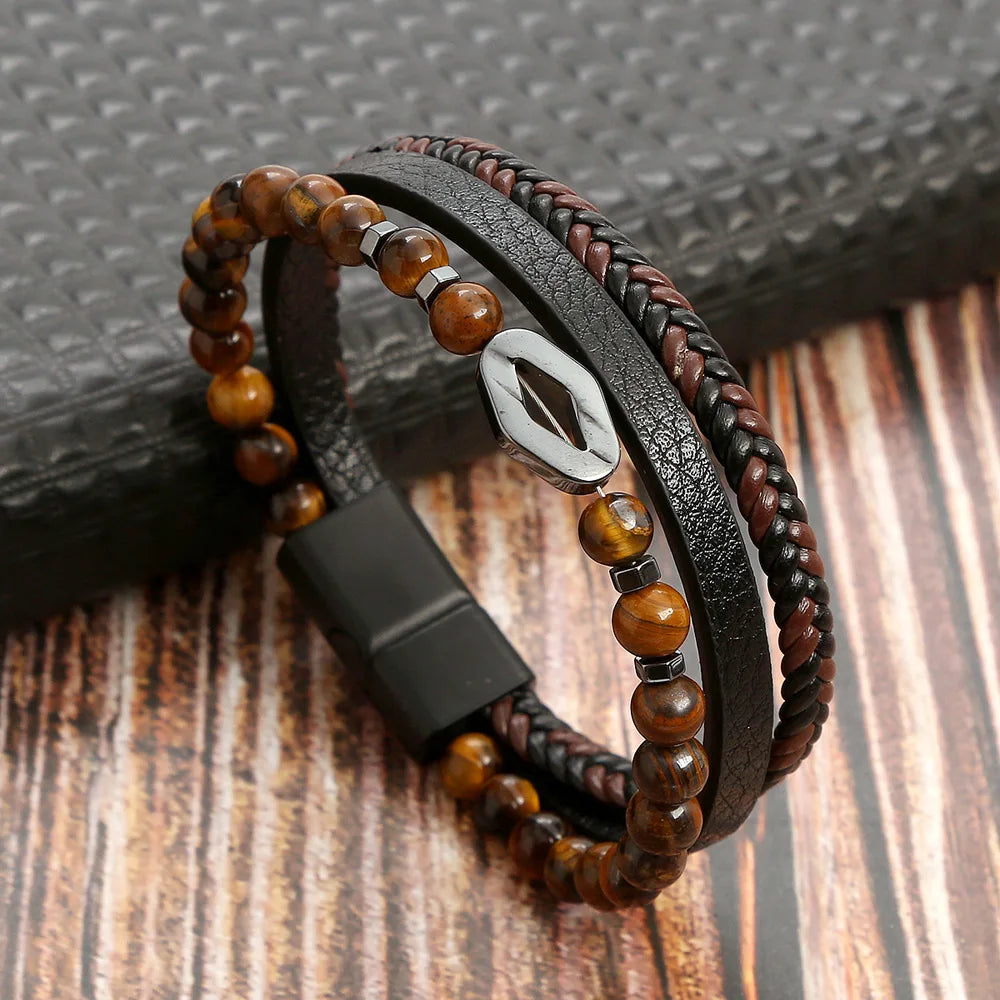 Men Multilayer Leather Bracelet | Riven
