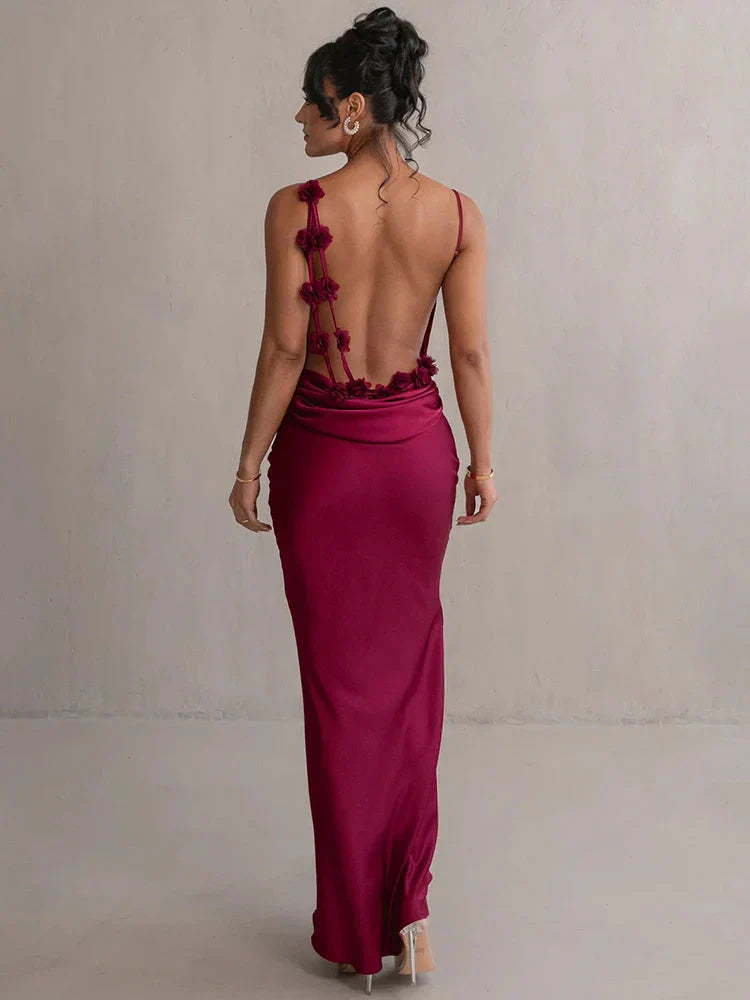Briselle - Chic Backless Flower Strap Dress