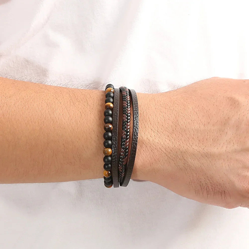 Men Multilayer Leather Bracelet | Riven