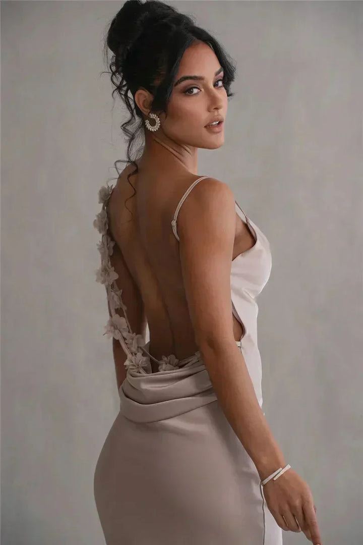 Briselle - Chic Backless Flower Strap Dress