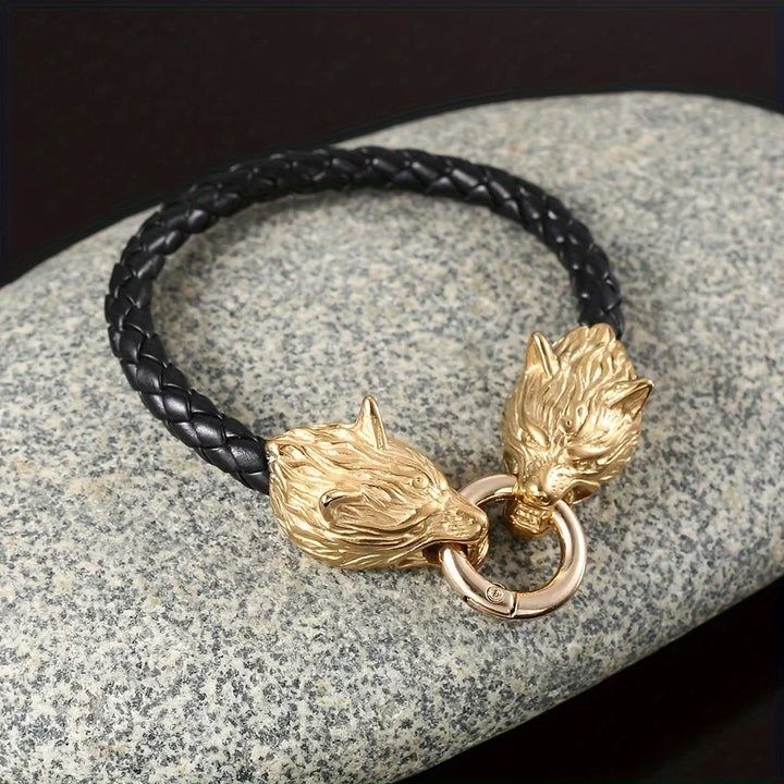 Men Leather Wolf Head Bracelet | Thorne