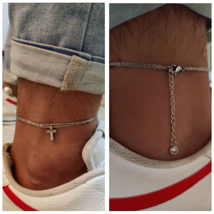 Men Cross Anklet Double Chain | Luca