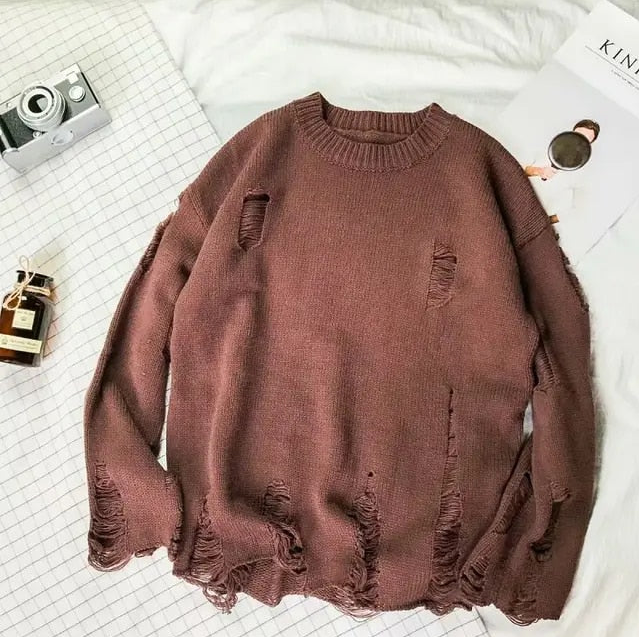 Men Ripped Knit Sweater | Daryen