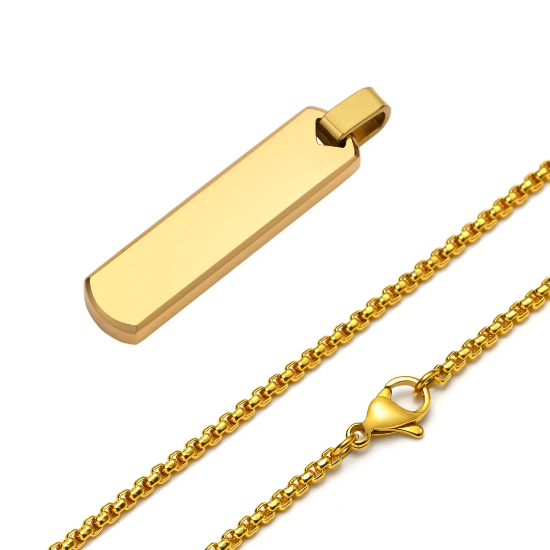 Men's Necklace Silver Stainless Steel | Classic Initial Bar Pendant