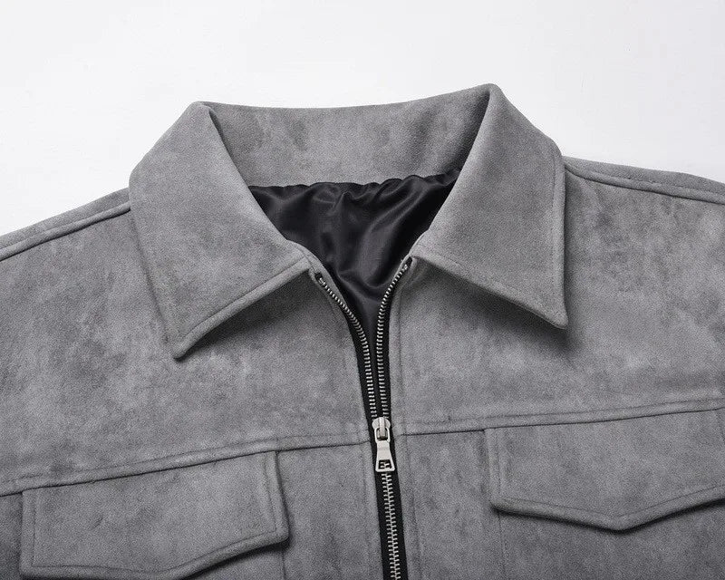 Men Suede Utility Zip-Up Jacket with Pocket Detailing | Henry