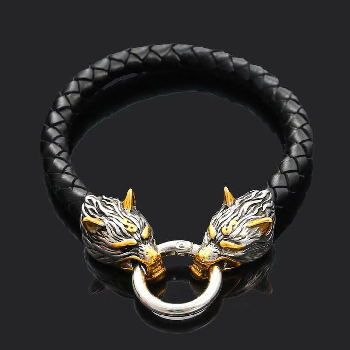 Men Leather Wolf Head Bracelet | Thorne