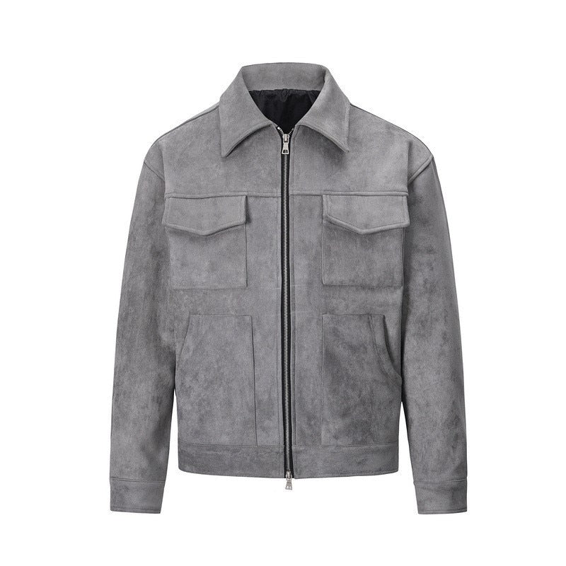 Men Suede Utility Zip-Up Jacket with Pocket Detailing | Henry