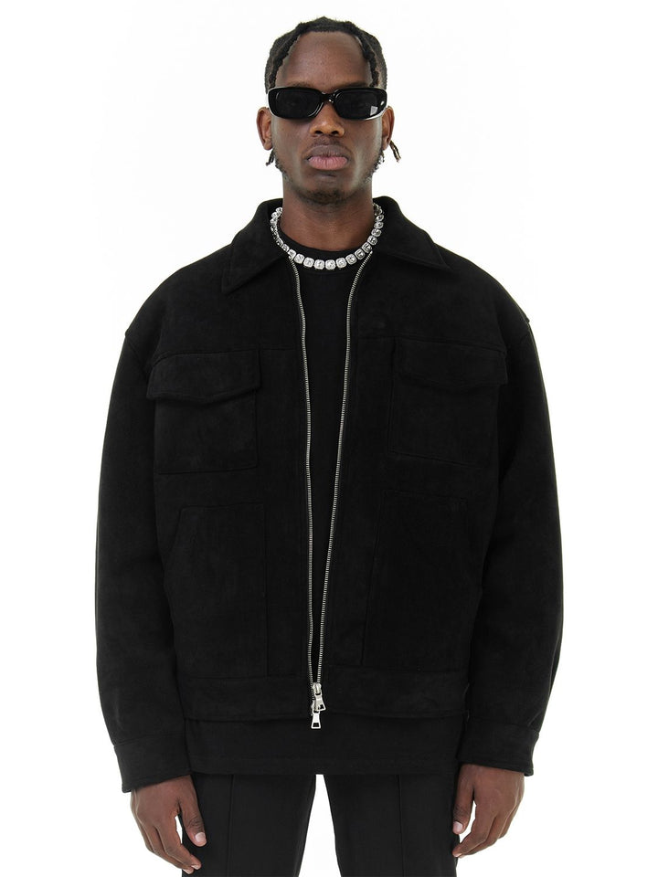 Men Suede Utility Zip-Up Jacket with Pocket Detailing | Henry