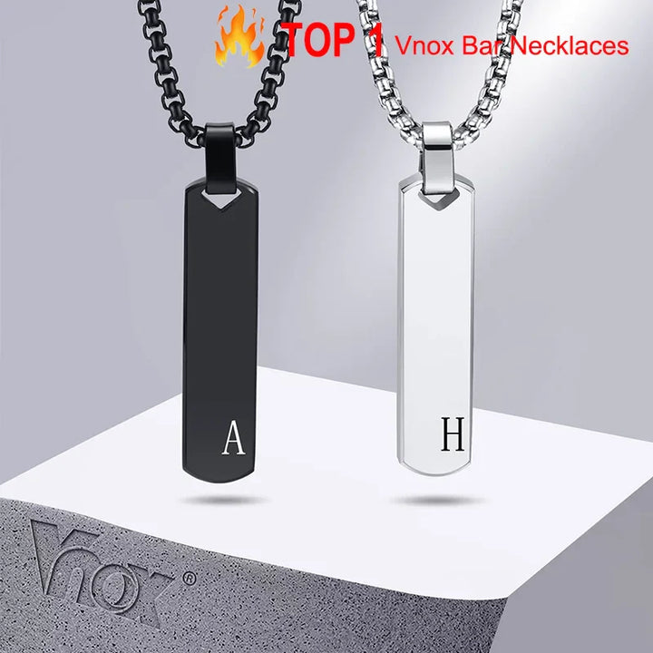 Men's Necklace Silver Stainless Steel | Classic Initial Bar Pendant