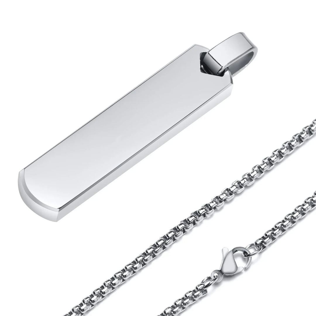 Men's Necklace Silver Stainless Steel | Classic Initial Bar Pendant