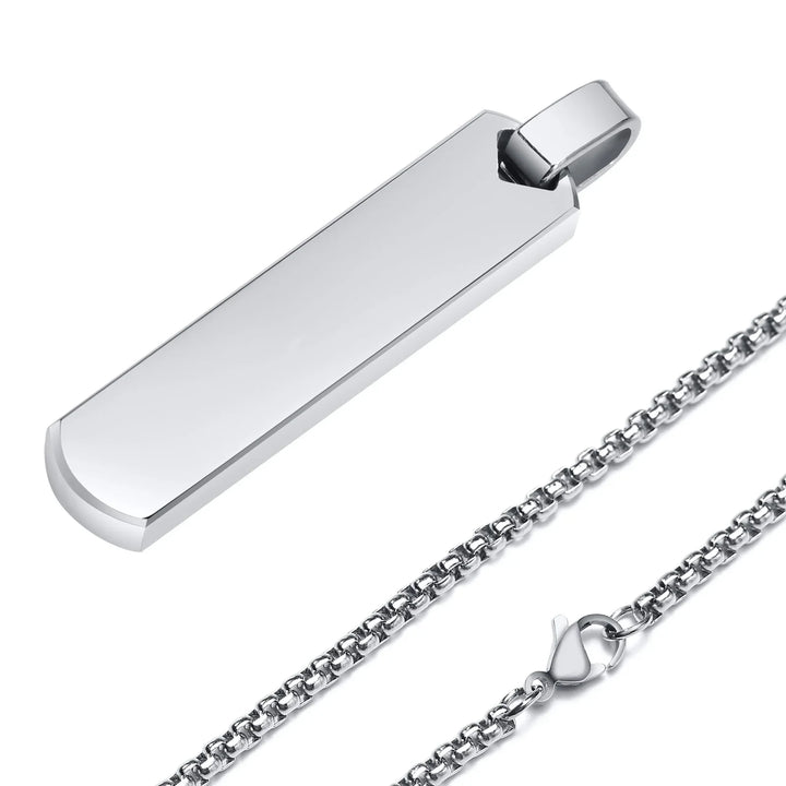 Men's Necklace Silver Stainless Steel | Classic Initial Bar Pendant