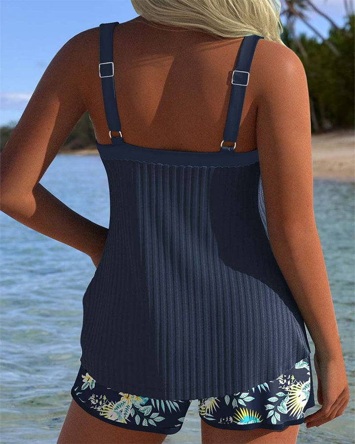 Amahle® | Striped Tankini with Two-Piece Beach Shorts