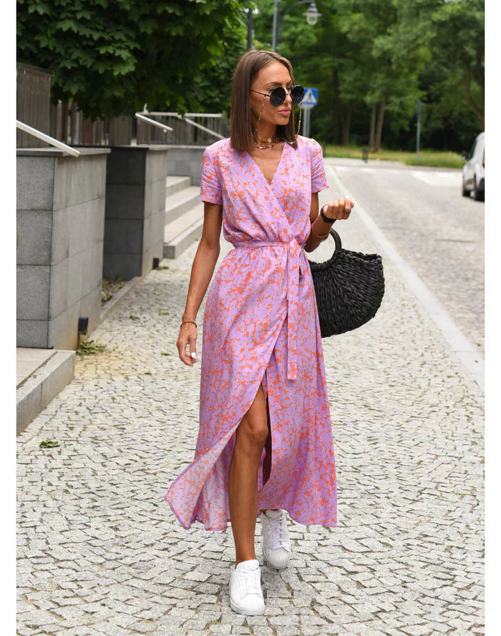 Adira - Women’s Crossover V-Neck Split Hem Dress