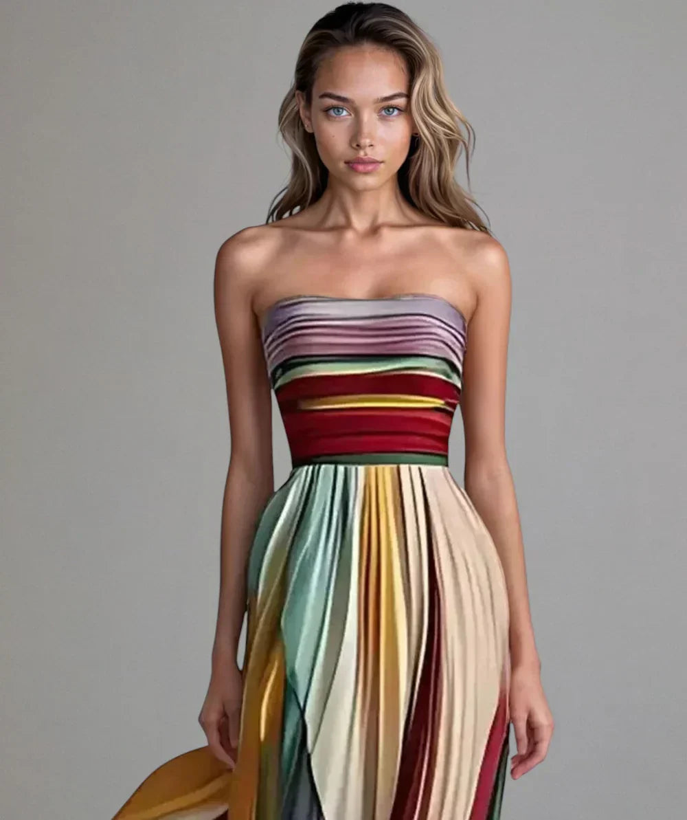 Briar - Elegant Strapless Patchwork Maxi Dress